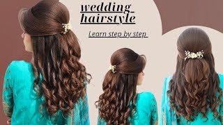 how to make a fast and simple beautiful wedding hairstyle  wedding hairstyle for medium short hair [upl. by Alios688]