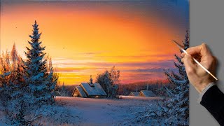 👍 Acrylic Landscape Painting  Winter Sunset  Easy Art  Drawing Lessons  Satisfying Relaxing [upl. by Yaeger]