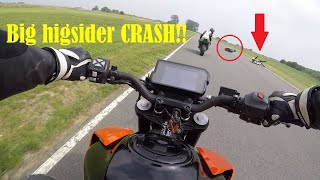 KTM duke 390 on track  circuit Clastres France amp CRASH Yamaha YZFR1 [upl. by Goodson]