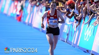 Lastplace finisher in Olympic marathon delivers a firstclass Olympic moment  Paris Olympics [upl. by Llireva]