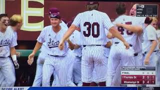 Elijah MacNamee game winning HR to eliminate FSU in Tallahassee Regionals 6218 [upl. by Kcirdahs]