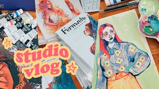 ✶Studio vlog✶ packing Patreon rewards shop orders painting amp more 💌🌻 [upl. by Hezekiah]