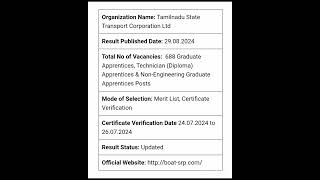 TNSTC Apprentice 2024 Selected Candidates List Published jobs govtjob reels shorts songs [upl. by Nerot]