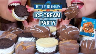 ASMR BLUE BUNNY ICE CREAM PARTY CHOCOLATE CARAMEL BROWNIE  KimampLiz ASMR [upl. by Eitra]