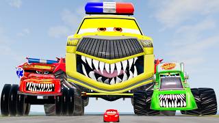 Compilation Escape From The Giant Disney Cars Police Monster Head Eater VS McQueen Beamng Drive 70 [upl. by Simonetta]