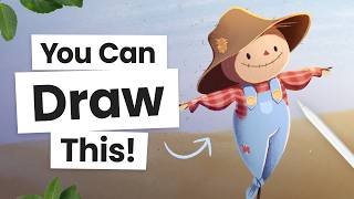 How To Draw A Cute Scarecrow 🐦‍⬛🍂 Easy Procreate Tutorial [upl. by Noloc]