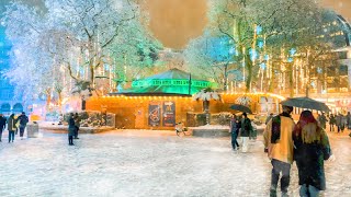 London SNOW Finally ☃️ West End Winter Christmas Walk Dec 2022 ❄️ 4K HDR 60FPS [upl. by Nwavahs]