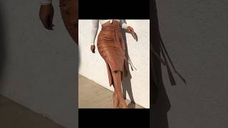 Buttoned Slit PU Leather Midi Chocolate Skirt Womens Clothing [upl. by Zolnay]