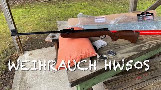 Weihrauch HW50S 177 break barrel target rifle with the rekord trigger unboxing and first shots [upl. by Hyacinth775]