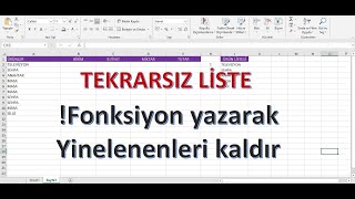 Excel Formül Yazarak Yinelenenleri KaldırmaTekrarsız Liste [upl. by Ahens585]