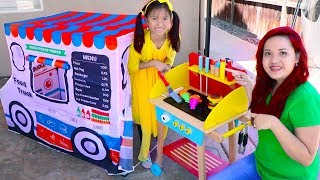 Wendy Pretend Play Cooking with Food Truck Tent amp Wooden BBQ Grill Toys [upl. by Gati]