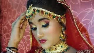 Indian bridal makeup tutorial for dark skin tone gold shimmer eye TutorialSunita [upl. by Kowtko]