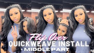 HOW TO FLIPOVER QUICKWEAVE with MIDDLE PART  LAYERING AND BLOWOUT CURLS  Ft Alipearl Hair [upl. by Natsuj]