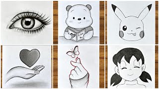 6 Easy drawing ideas that anyone can do  Easy drawings step by step  Pencil sketch drawing [upl. by Enyaz]