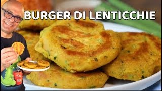 BURGER di LENTICCHIE SENZA FRIGGERE SENZA FORNO burger di lenticchie rapanello [upl. by Turino]