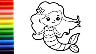 Princess Rainbow Mermaid🧜‍♀️🌈 Drawing and Colouring for Kids and Toddlers  How To Draw A Mermaid [upl. by Barimah]