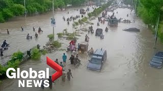 Monsoon rains flood Pakistans financial capital forcing residents to abandon homes [upl. by Ahsiliw67]