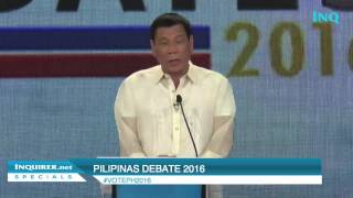 Pilipinas Debates 2016 Rodrigo Dutertes opening statement [upl. by Rhetta]