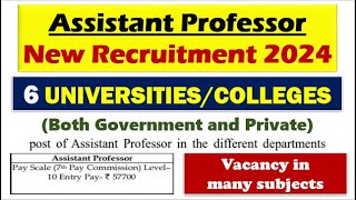 Assistant professor vacancy 2024Assistant professor recruitment in 6 Government amp Private colleges [upl. by Leakim]