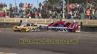 Saloon Stockcars  Michael Allard 349 WallopStraightIn 116 Diggy Smith  Heat 2 Skegness 6th March [upl. by Rhpotsirhc844]