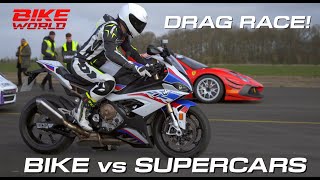 Drag Race Bike vs Lots Of Supercars In 4K [upl. by Rosco]