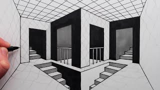 How to Draw 2Point Perspective Draw a Room and Stairs [upl. by Olive809]