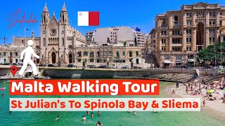 Malta Walking Tour St Julians Spinola Bay Sliema Guide 3 [upl. by Srevart917]