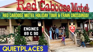 Red Caboose Motel Holiday Walkthrough amp Train Crossings Engines 89 amp 90 Strasburg RR [upl. by Anelav]