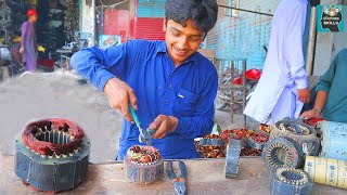 Rewinding Stator Coil of Single Phase AC Motor  How to Motor Coil Rewinding Formula [upl. by Shermie]