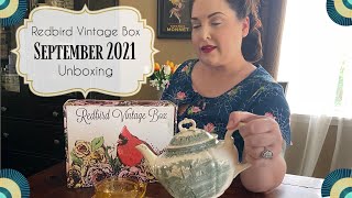 Redbird Vintage Box September 2021 Unboxing  Vintage Accessories amp Dish Ware [upl. by Dumas833]