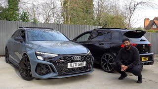 2022 AUDI RS3 vs VW MK8 GOLF R  Comparison Test [upl. by Starinsky]