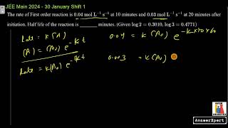 The rate of first order reaction is 004 mol L1 s1 at10 minutes and 003 mol L1 s1 at 20 minutes [upl. by Sorac]