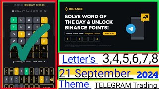 Binance Word of the Day Answer Today 21 September 20245 Letter Binance Word of the Day Answer [upl. by Erdnaid]