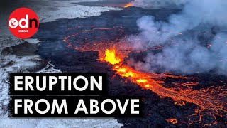 Spectacular Drone Footage Captures Iceland Volcano Eruption [upl. by Anselmo292]