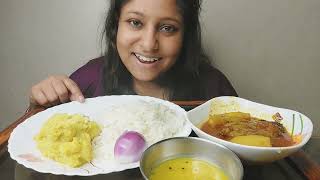 Eating Show  Aloo Posto Dal Rohu Fish Jhol with Steamed Rice  bengali simple food eating [upl. by Kinchen]