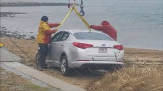 Submerged Vehicle Extracted from Waters Off New Bedfords West Beach [upl. by Adnavoj941]