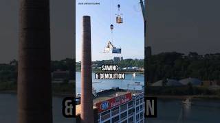 chimney demolition freddibnah heavyequipment robot excavator shorts short shortvideo [upl. by Killy]