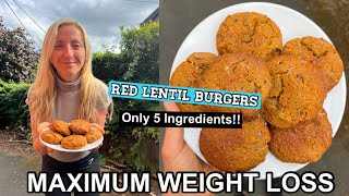 Easy Red Lentil Burgers 🍔 Whole foods oil free amp high protein [upl. by Lore]