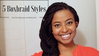 How I Style Box Braids for Work  5 Easy Professional Looks for the Work Week [upl. by Ezirtaeb]