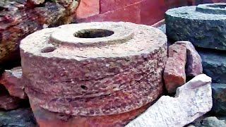 Ancient Hand operated millstone or Rock Flour Mill Grinding stones Chakki Badami karnataka [upl. by Ecinej]