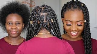 EASIEST JUMBO BOX BRAIDS PROTECTIVE STYLE On 4C Natural Hair  RUBBER BAND METHOD TUTORIAL  Howto [upl. by Nnilsia841]