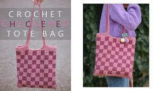 Easy Crochet Checkered Tote Bag Tutorial  Chenda DIY [upl. by Nitfa30]