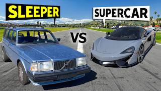 McLaren 570S Spider Drag Races Gingiums Sleeper Volvo wagon [upl. by Ahsienom]