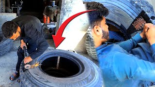 Amazing skill of Repairing a Hard Impact Sidewall Truck Tire  how restoration of old damage tires [upl. by Harmaning]