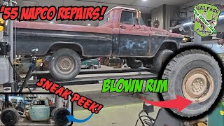 55 Chevy Napco Repairs A blown rim left us stranded [upl. by Jamilla902]