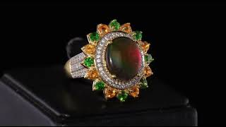 Ammolite Chrome Diopside Fire Opal amp Zircon Cluster Ring in 18K Yellow Gold over Sterling Silver [upl. by Eniac]