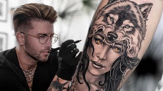 WOLF HEADDRESS TATTOO TIME LAPSE [upl. by Ahsekel69]