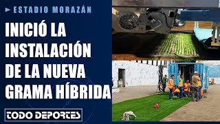 Será como la del Nacional Inició la instalación de la nueva grama híbrida del Estadio Morazán [upl. by Lacee]