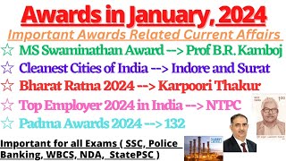 Awards and Honours in January 2024  Important Awards 2024  Awards Current Affairs 2024  Awards [upl. by Minette]