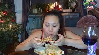 ASMR Mukbang Hawaii pizza calzone pineapple on my pizza Happy new year 2024 🥂 Eatingsound [upl. by Adnuahsar]